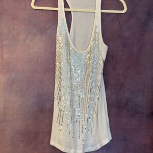 Charlotte Russe White Sequin Fitted Tank Top